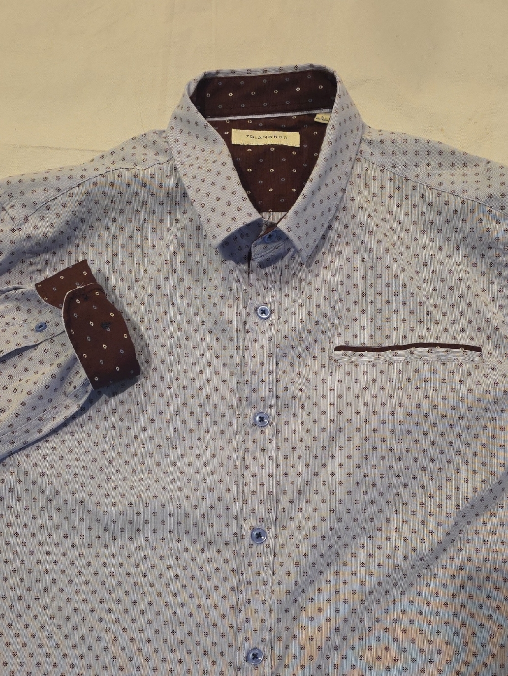 7 Diamonds Lavender‎ Stretch Button-Down with Wine Contrasting Trim Flip Cuffs M